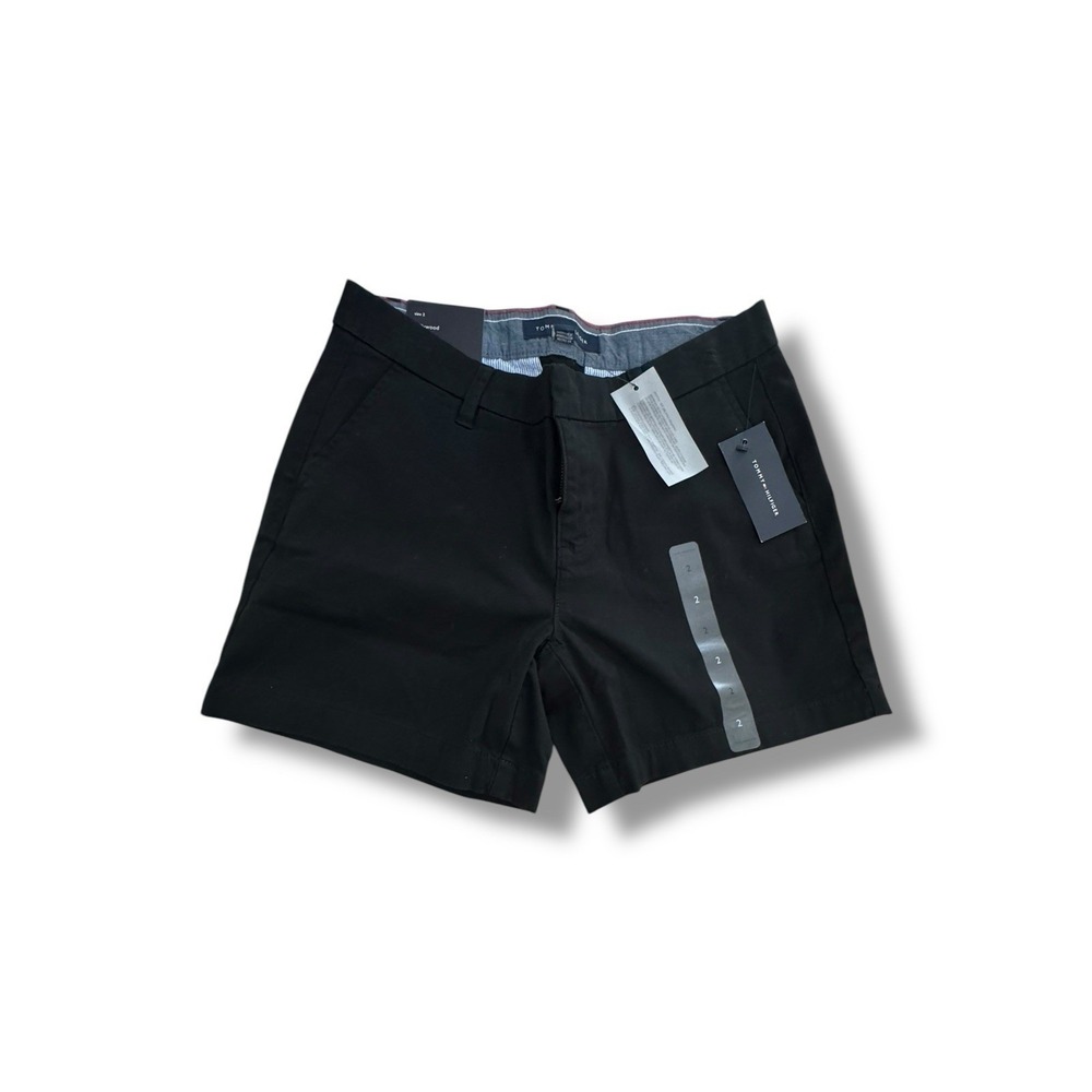 Tommy Hilfiger Hollywood Shorts Women 2 Black Chino Mid Rise Stretch Cotton NWT